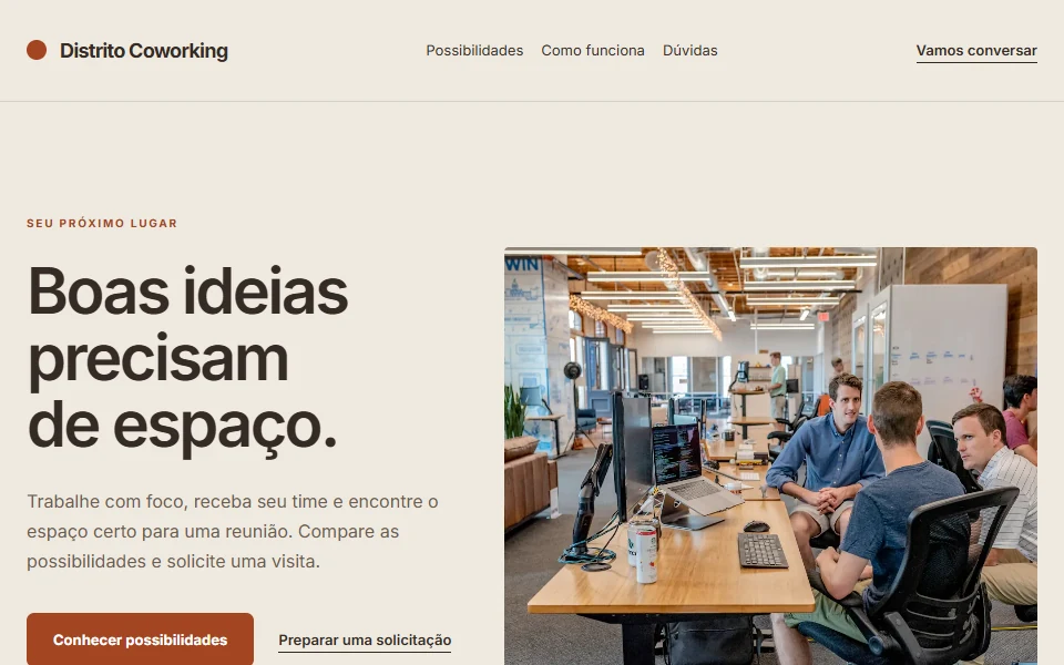 Design do modelo Distrito Coworking